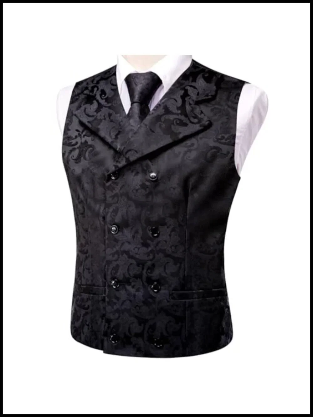 Men's Double Breasted Suit Vest 6 Piece Set with Tie Cufflinks Lapel Pin